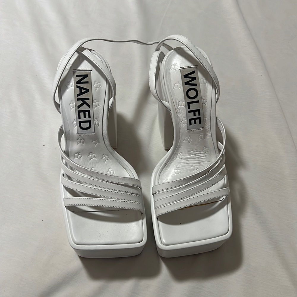 Naked Wolfe white platform strap heels 37EU/7 US